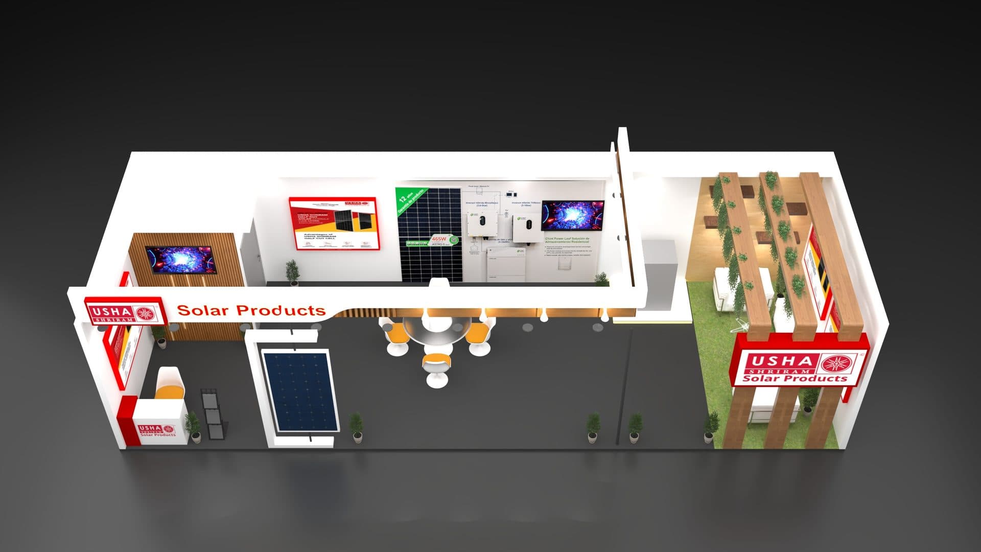 Usha Shriram Solar Products exhibition stall 3D design render